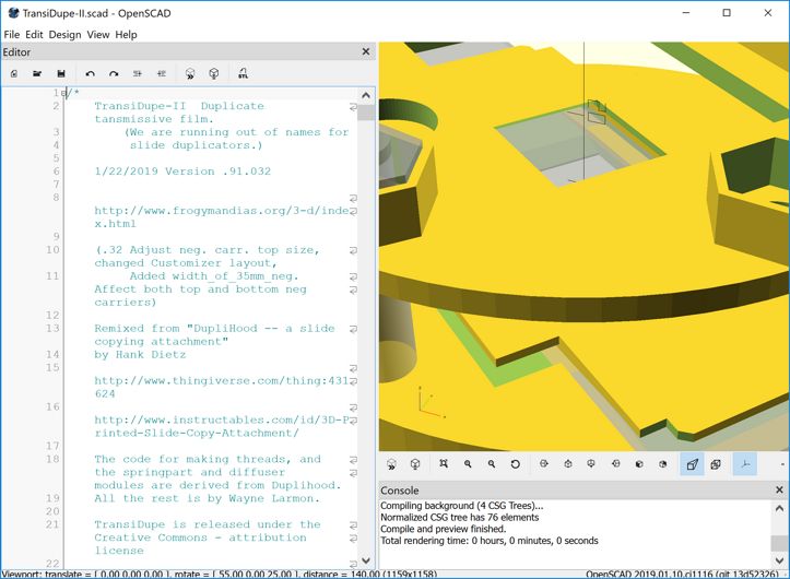 OpenSCAD after you first open TransiDupe.scad