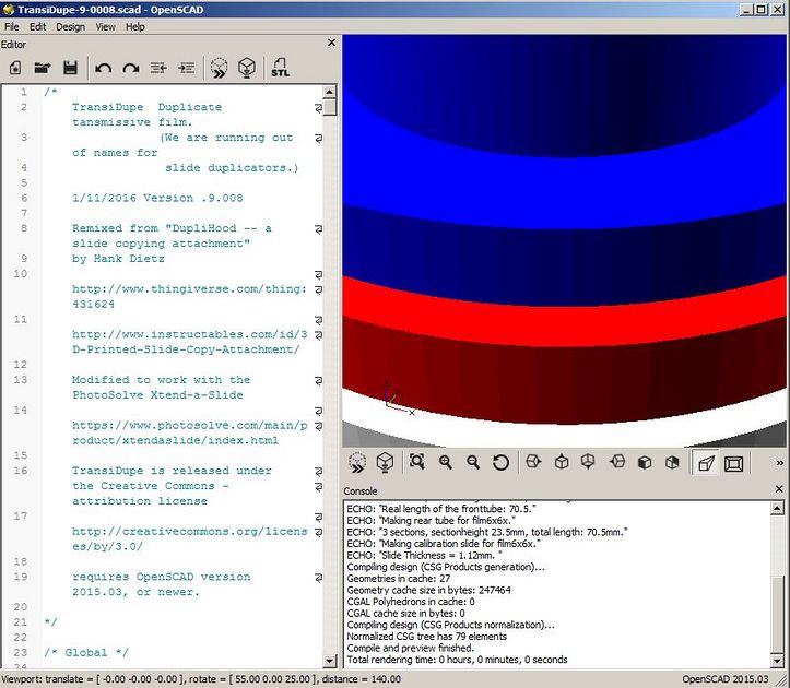 OpenSCAD after you first open TransiDupe.scad