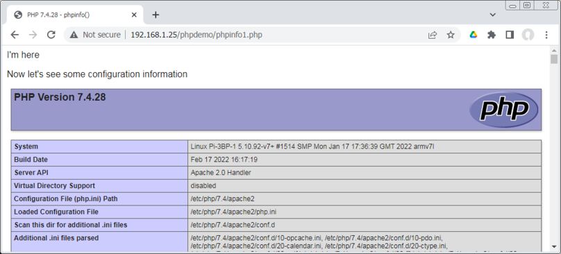 Our modified phpinfo.php page.
